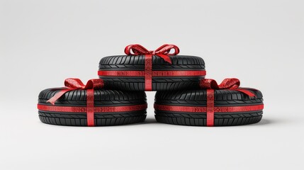 Four Tires Tied in Scarlet Ribbons