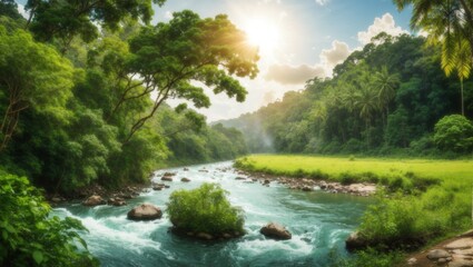 river in the woods Generative Ai 