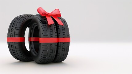 Bound Together: Two Tires Embrace With a Crimson Ribbon