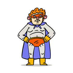 Funny boy character wearing mask, 
underpants and pajamas costume. Cute cartoon superhero character. Vector illustration isolated on white.