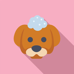 Flat design icon of a cartoon dog face with bubbles, ideal for pet care concepts