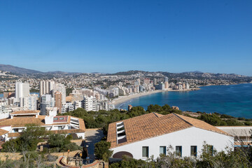 Peñón de Ifach Natural Park (Penyal d'Ifac) , Small nature reserve with a large limestone outcrop, trails and panoramic views of Calpe, Mediterranean coast of Alicante and the Gulf of Valencia, Spain.