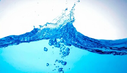 Close up blue Water splash with bubbles on white background. AI generated