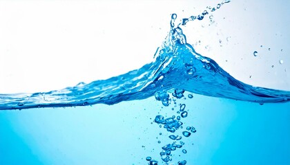 Close up blue Water splash with bubbles on white background. AI generated