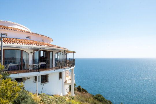 Cap de la Nau, beautiful views of the cliffs and the blue sea of Alicante, on the Gulf of Valencia, Mediterranean Sea, Spain 