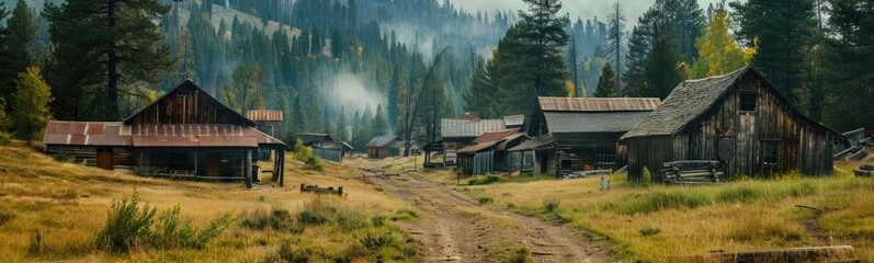 Many old wooden buildings in the mountains