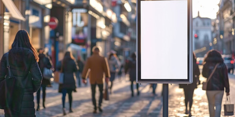 A blank white blank billboard  on shopping mall  street, 