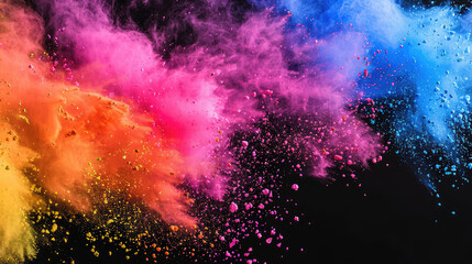 Fototapeta premium Bright colorful explosion of powder of multi-colored paints on a black background. Holi holiday