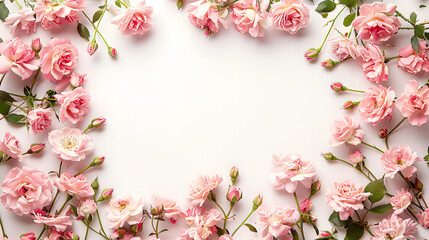 Large Frame of Pink Roses on White Background