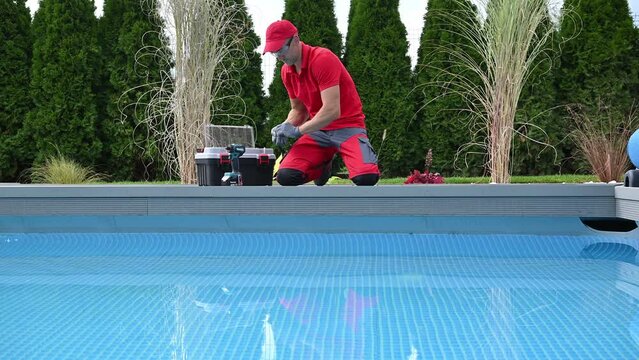 Worker Building Composite Poolside Deck