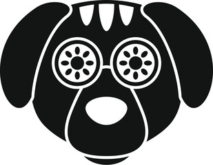 Simple vector illustration of a cartoon dog face in a bold black and white design