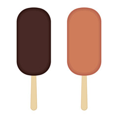 Set of chocolate dark brown and light brown popsicle. Ice cream isolated on transparent and white background. Closeup food elements for summer design decoration. Vector cartoon illustration.