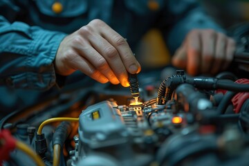 Automotive Electrical System Inspection A mechanic inspecting the electrical system of a vehicle for reliability