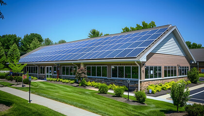 Obraz premium Large Building with Solar Panel Roof