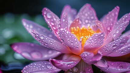 Water droplets collecting on the delicate petals of a lotus flower after a rain shower