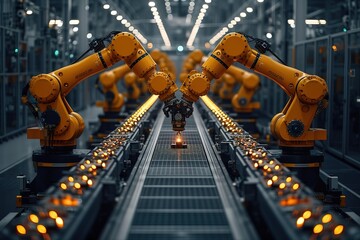 Automotive Robotics in Manufacturing Robots at work in an automotive manufacturing facility, representing automation
