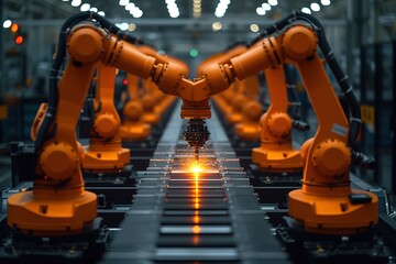 Automotive Robotics in Manufacturing Robots at work in an automotive manufacturing facility, representing automation