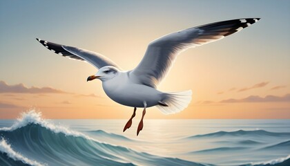 A peaceful icon of a seagull soaring above the oce