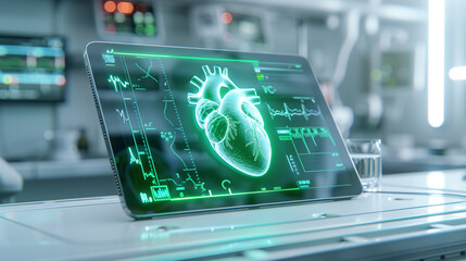 high tech heart diagnosis system, heart screening ultra sound hologram display on screen, futuristic medical science, Screening Examinations, Heart ultrasound, ai generative
