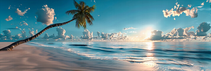 Tranquil Tropical Beach at Sunset, Soft Sands and Calm Waters Creating a Perfect Evening Ambiance