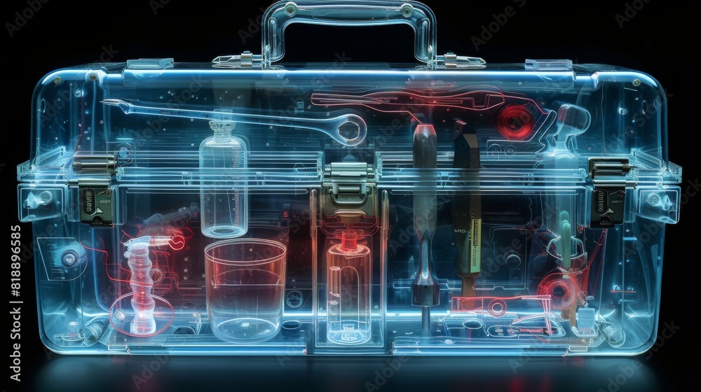 Canvas Prints X-ray scan of a toolbox, showcasing the arrangement of tools and compartments.