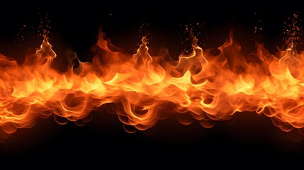 Fototapeta premium Fire flames texture on black background. Generative AI.