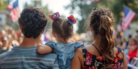 A family watching a parade on the Fourth of July