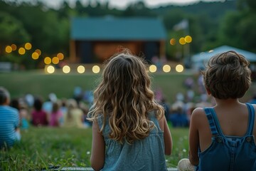 A family attending a local concert or outdoor movie