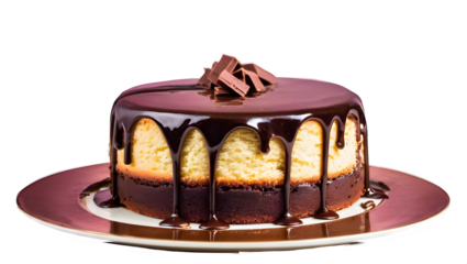 Cake with Chocolate melted isolated on white and transparent background. Generative ai