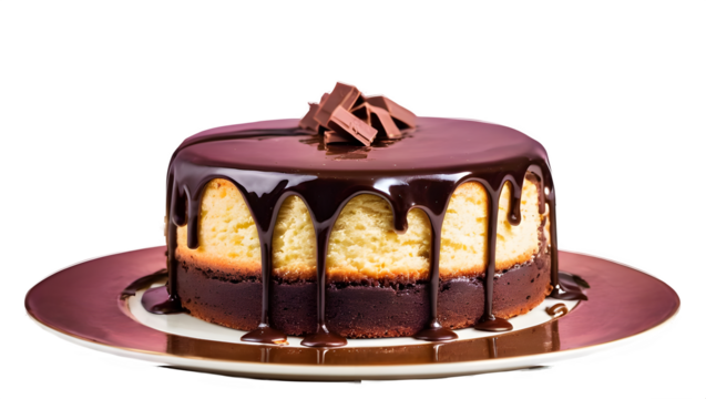 Cake with Chocolate melted isolated on white and transparent background. Generative ai