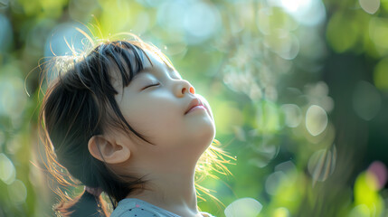 Fototapeta premium Little girl enjoying the fresh air in the park