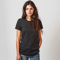 Obraz premium Charcoal t-shirt with a round neckline, solid color, white background