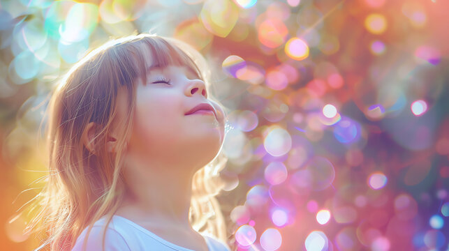 Little girl closing her eyes and enjoying the sun.