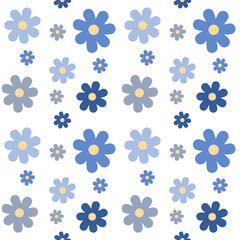 seamless blue floral pattern on white background 