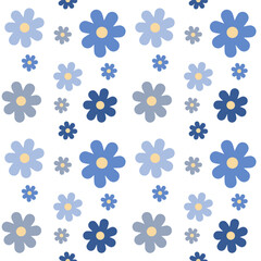 seamless blue floral pattern on white background 