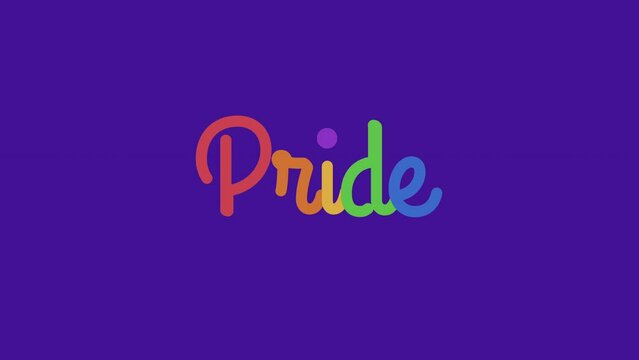Happy pride month motion graphic with rainbow color design text on vivid purple background, LGBTQ celebration concept