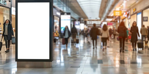 A blank white billboard  in airport lobby, 