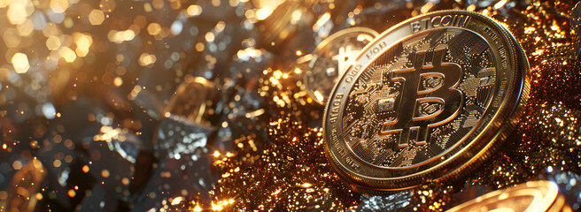 3D Background with Cryptocurrency Coins, Digital Currency Symbol in 3D