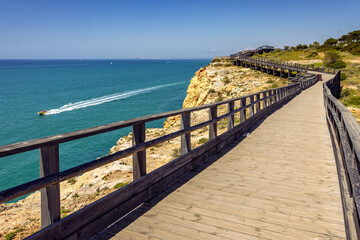 Carvoeiro boardwalk over the Algarve cliffs in Portugal
