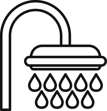 recommend clip art: Vector illustration depicting a simple showerhead icon with flowing water drops in a line art style