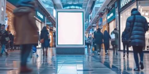 A blank white digital billboard in  shopping mall, 