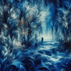 Abstract Forest: A Mystical Blend of Nature and Fantasy in Monochrome Digital Art Painting