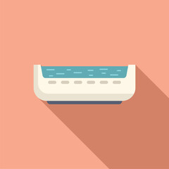 Flat design icon of a modern air conditioner on a peach background, with a long shadow