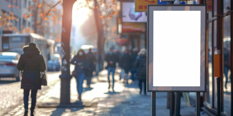 A blank white blank billboard  on shopping mall  street, 