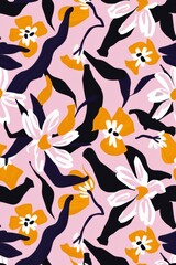 Abstract floral seamless pattern with stylized tulips. Bright summer flowers.