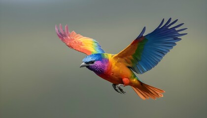 A rainbow colored bird spreading its wings in flig upscaled_9