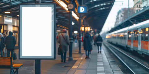 Obraz premium empty white blank billboard in train station, Mock up white blank Billboard Media Advertising Poster template at train Station city street