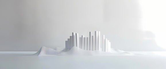 Clean-cut depiction of a sudden rise in stock values, presented in a minimalist bar graph against a pure white surface.