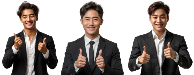 asian business man smile portrait and pointing finger isolated o