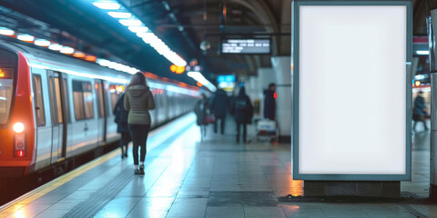 empty white blank billboard in train station, Mock up white blank Billboard Media Advertising Poster template at train Station city street